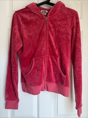 Juicy Couture Velvet Zip Hoodie in Coral Pink